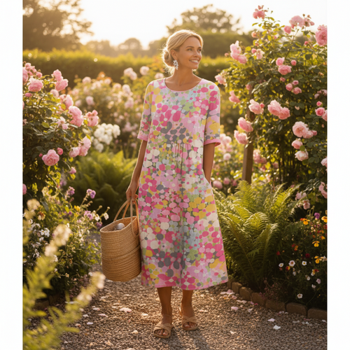 Abito midi floreale leggero e fluido